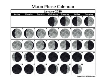 2020 Year-Long Moon Phase Calendar (Lunar Phases) by Crazy Old Teacher