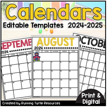 2020-2021 School Calendar *Printable* by Running Turtle Resources