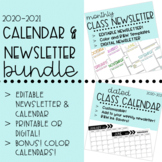 2020-2021 Calendar and Monthly Class Newsletter Editable Printable Digital