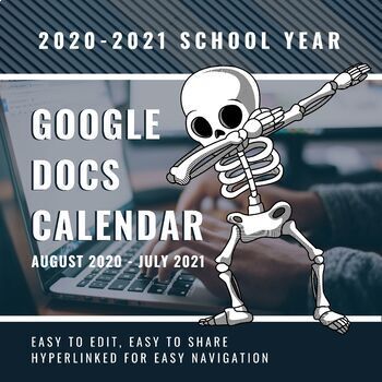 Preview of 2020-2021 Google Doc Calendar August 2020 - July 2021