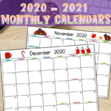 2020-2021 Monthly Printable Full Page Calendars - English & Spanish