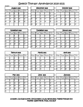 speech therapy attendance calendar 2021 2022 2020 2021 Speech Therapy Attendance Calendar By Speech Therapy Made Easy speech therapy attendance calendar 2021 2022