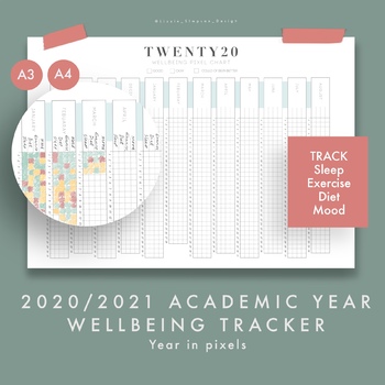 Preview of Wellbeing tracker - YEAR IN PIXELS - wellness and mental health chart