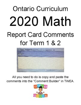 Preview of 2020 Math Report Card Comments (Term 1 & Term 2)