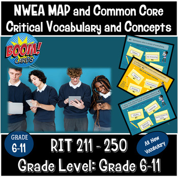 Preview of 2020 NWEA MAP and Common Core Vocabulary Boom Learning Task Cards RIT 211 to 250