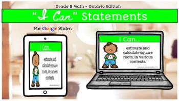 Preview of 2020 Ontario Grade 8 Mathematics I Can Statement Posters in Google Slides