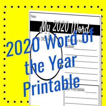 Preview of 2020 Word of the Year Growth Mindsetting Worksheet