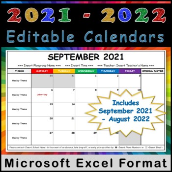 Preview of 2021-2022 Editable Monthly Calendars in Excel Format- Limited Time FREEBIE