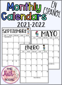 Preview of 2021-2022 Monthly Calendar Digital & Paper in SPANISH! 