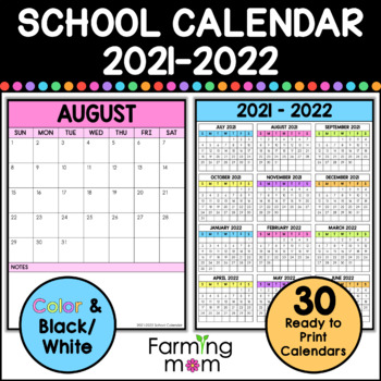 2021 2022 printable monthly calendars by farming mom tpt