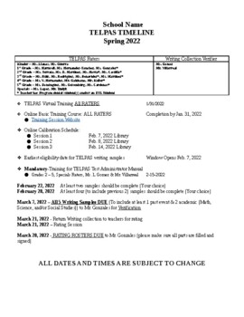 Preview of 2021-2022 TELPAS Timeline Template