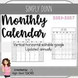 2023-2027 Monthly Calendars | Simply Dunn | EDITABLE | Upd