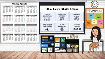 Preview of 2021-22 Bitmoji Classroom -MATH (Editable-GOOGLE SLIDES)Syllabus & Weekly Agenda