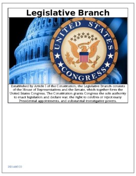 Preview of 2021 AMSCO APGOV The Legislative Branch: Review Sheets 1-5 (pgs. 100-131)