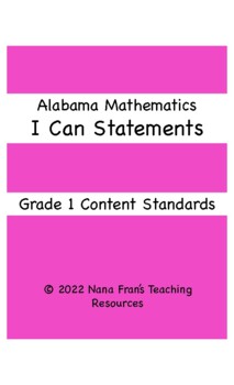 Preview of 2021 Alabama I Can Statements for Grade 1 Mathematics (Pink)