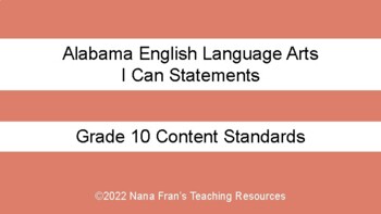 Preview of 2021 Alabama I Can Statements for Grade 10 English Language Arts