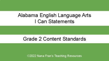 Preview of 2021 Alabama I Can Statements for Grade 2 English Language Arts