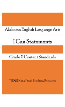 Preview of 2021 Alabama I Can Statements for Grade 6 English Language Arts