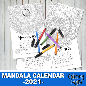 Preview of 2021 CALENDAR MANDALA COLORING - Mandala Designs - PDF file - Instant Download