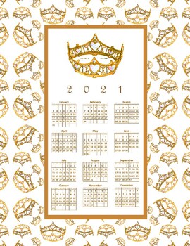 21 Calendar Printable Sheet With Queen Of Hearts Gold Crown Tiara Border