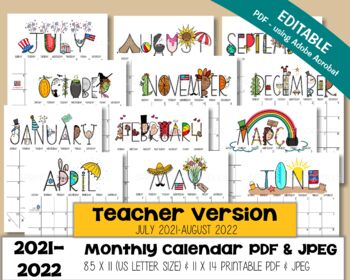 2021-2022 Academic Calendar Printable, July 2021 - August 2022, Pdf & Jpeg