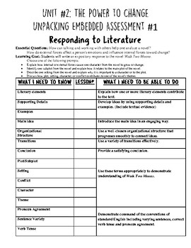 Preview of 2021 Springboard Grade 6 Unit 2 Embedded Assessment 1 Unpacking Chart -WTM