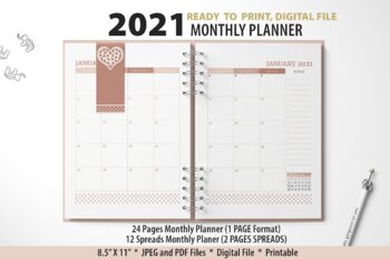 Preview of 2021 monthly planner