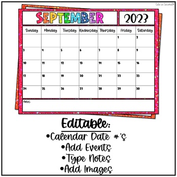 Editable Teacher Calendar FREEBIE! Glitter Themed Classroom Decor