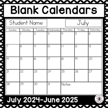 Preview of 2023-2024 Blank Calendars with Editable Field for Student Names
