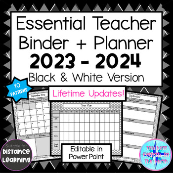 Preview of 2023-2024 EDITABLE Essential Teacher Binder + Planner + Calendar - Black & White