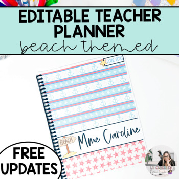 Preview of 2023-2024 EDITABLE Teacher Planner | Beach Theme | FREE UPDATES