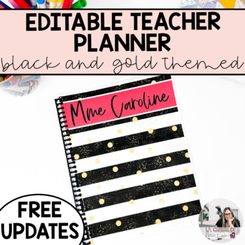 Preview of 2023-2024 EDITABLE Teacher Planner | Black and Gold | FREE UPDATES