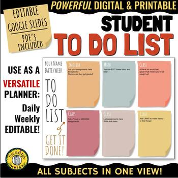 Preview of 2023-2024 Student Planner Editable Print and Digital Weekly TO DO LIST | Agenda