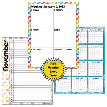 2022-2023 Editable Calendar And Planner In Bright Colors With Free Updates