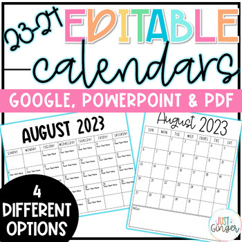 2022-2023 Editable Calendars - Printable Monthly Calendar - Teacher