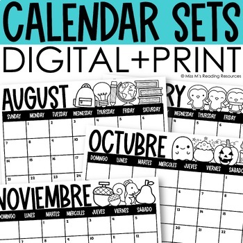 Preview of 2024-2025 Editable Calendars Printable Monthly Calendar in English and Spanish