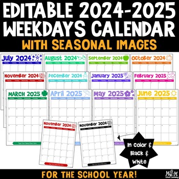 2023-2024 Editable Weekdays Calendar / School Year / Type In Boxes ...