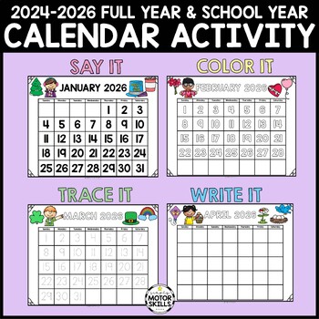 2022, 2023 Full Year & School Year Calendar: Read, Color, Trace, Write