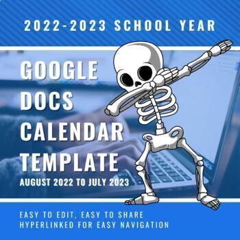 Preview of 2022 - 2023 Google Doc Calendar August of 2022 - July of 2023