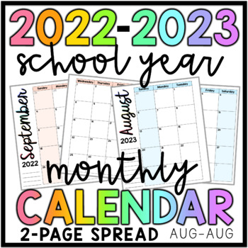 2022-2023 Monthly Calendar by Fifth Grade Flava | TpT