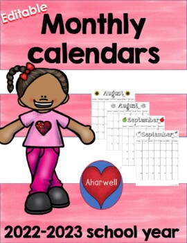 Preview of 2022-2023 Monthly Classroom Calendars - Editable