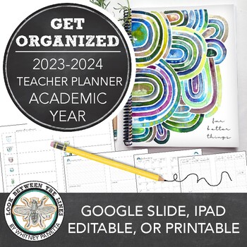 Preview of 2023-2024 Teacher Planner Printable, Digital, Easy to Use on iPad, Google Slides