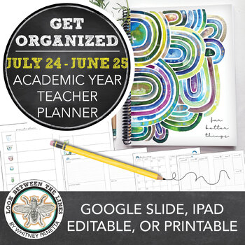 Preview of 2024-2025 Teacher Planner Printable, Digital, Easy to Use on iPad, Google Slides
