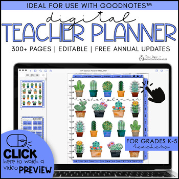 Preview of 2022-2025 TEACHER PLANNER | Cactus-themed with CCSS | Grades K-5