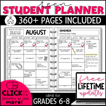 Preview of 2022-2025 TEEN STUDENT PLANNER  | Editable, Printable, & Customizable