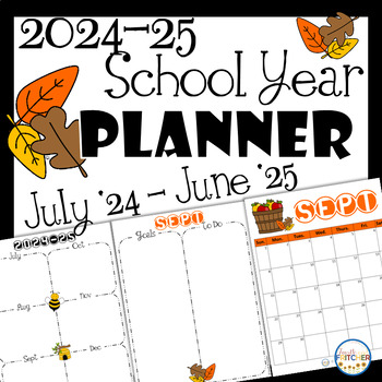 Preview of 2024-25 School Year Printable Calendar and Teacher Planner Pages FREE