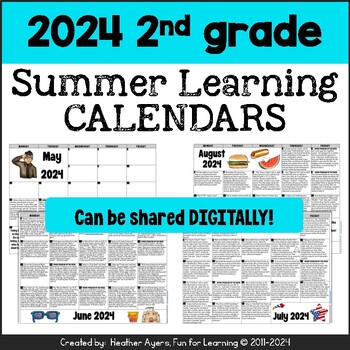 Preview of 2024 2nd Grade Summer Learning Calendars