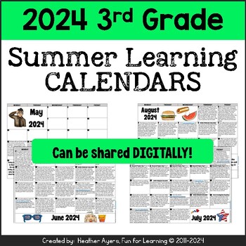 Preview of 2024 3rd Grade Summer Learning Calendars