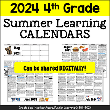 Preview of 2024 4th Grade Summer Learning Calendars