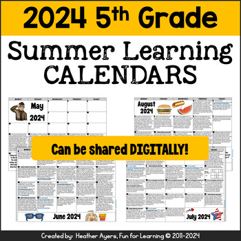 Preview of 2024 5th Grade Summer Learning Calendars